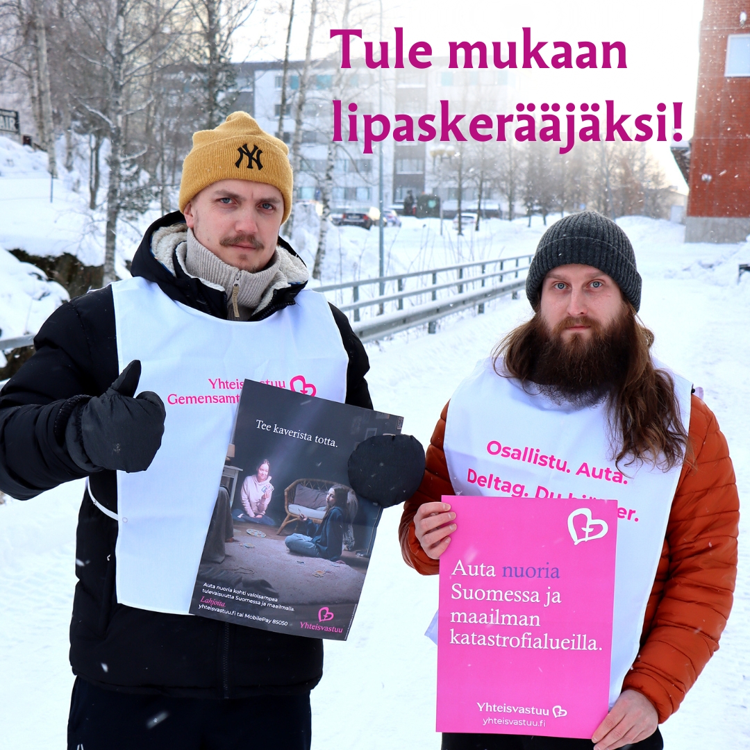 Antti ja Ville Yhteisvastuukeräyskamppeissa.