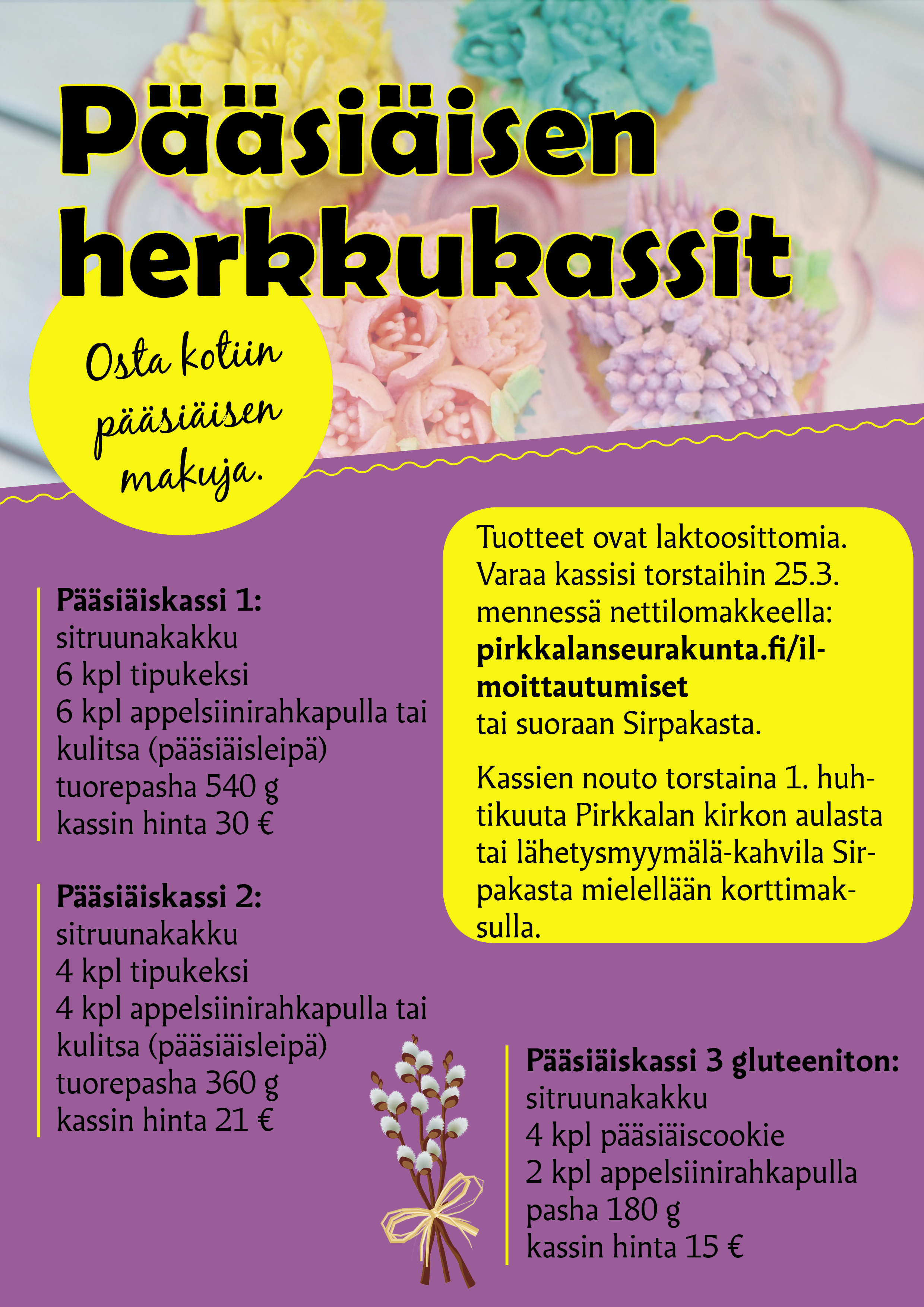 Pääsiäisen herkkukassien mainoskuva.