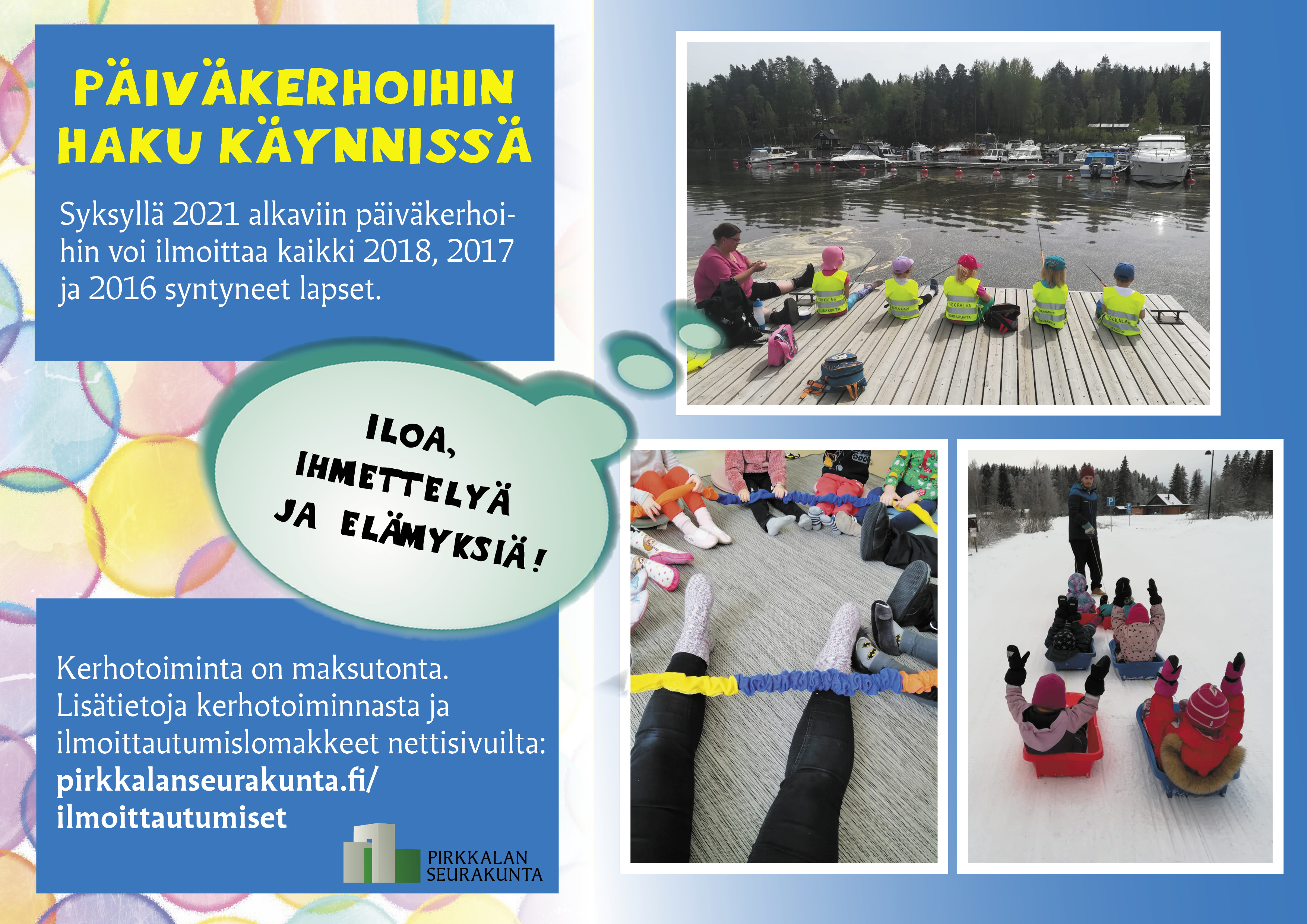 Kerhotoiminnan mainoskuva, jossa päiväkerholaisia.