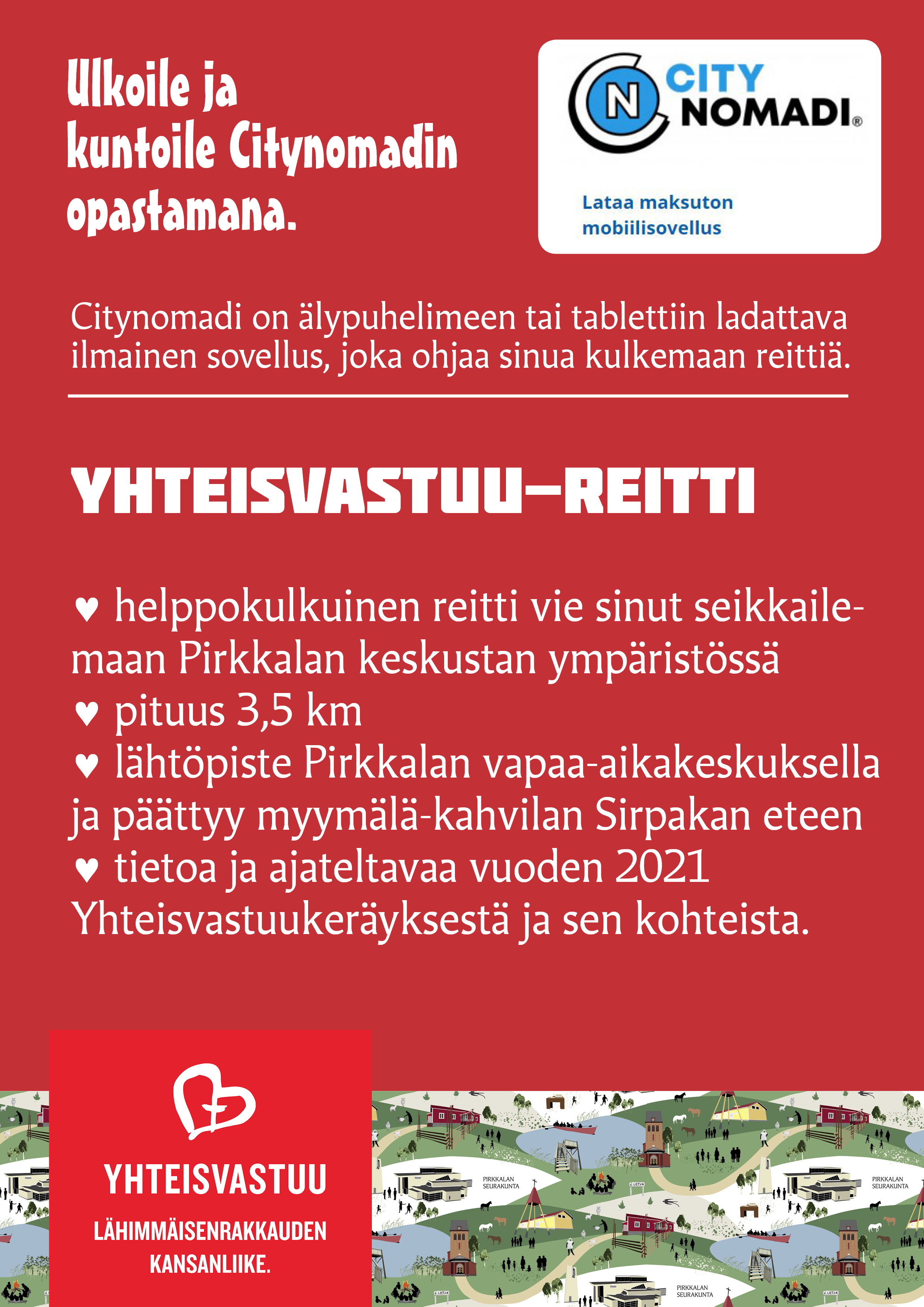 Ulkoile Yhteisvastuu-reitillä Yhteisvastuu-reitin mainos.