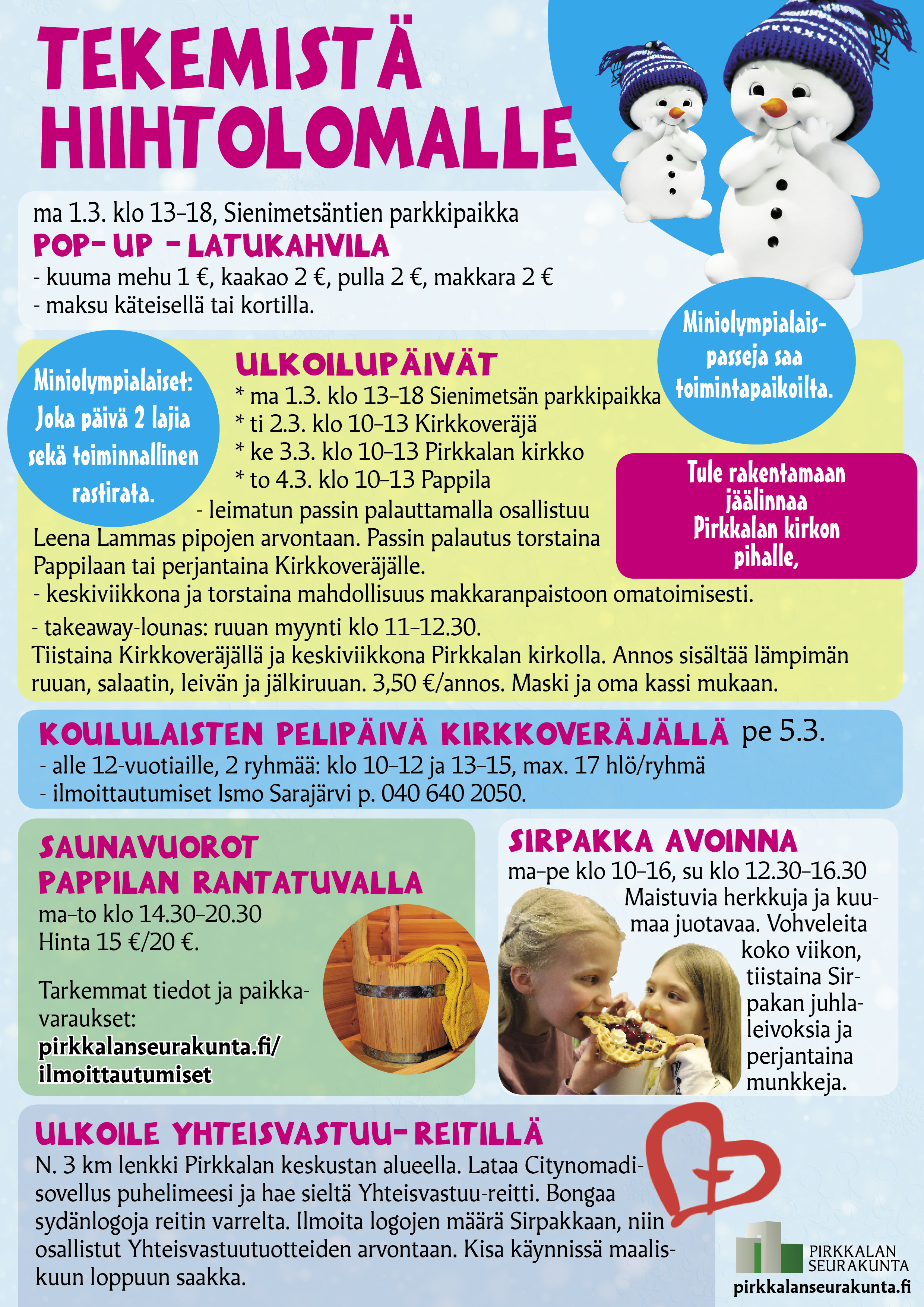 Ulkoilupäivä Hiihtoloman mainosjuliste.
