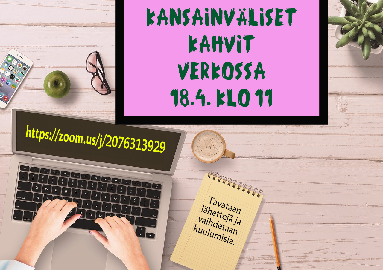 Kansainväliset kahvit verkossa jumalanpalveluksen jälkeen Tietokone.